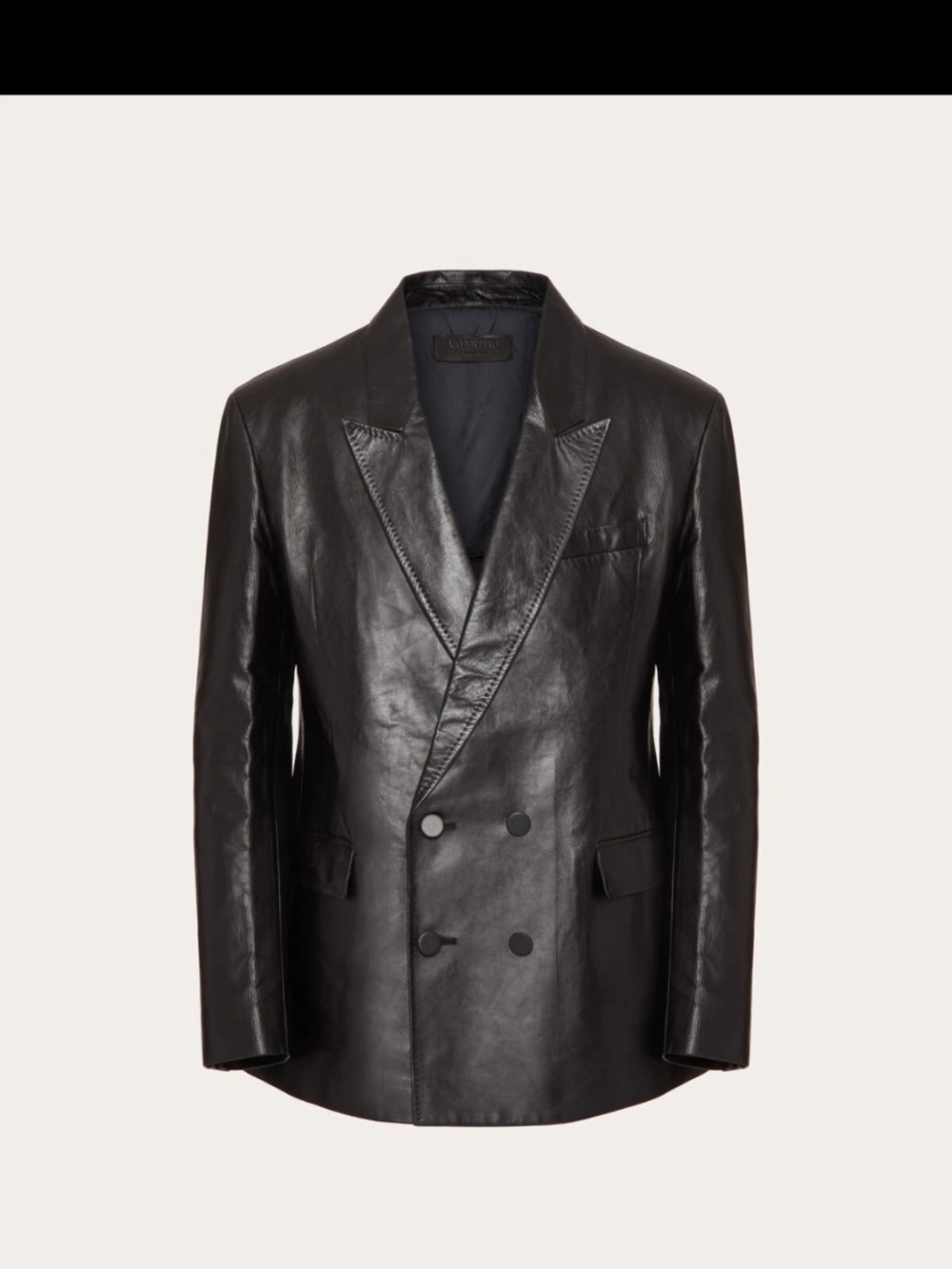 Valentino Black Leather Peak Lapel Double Breasted Jacket 42 NWT 